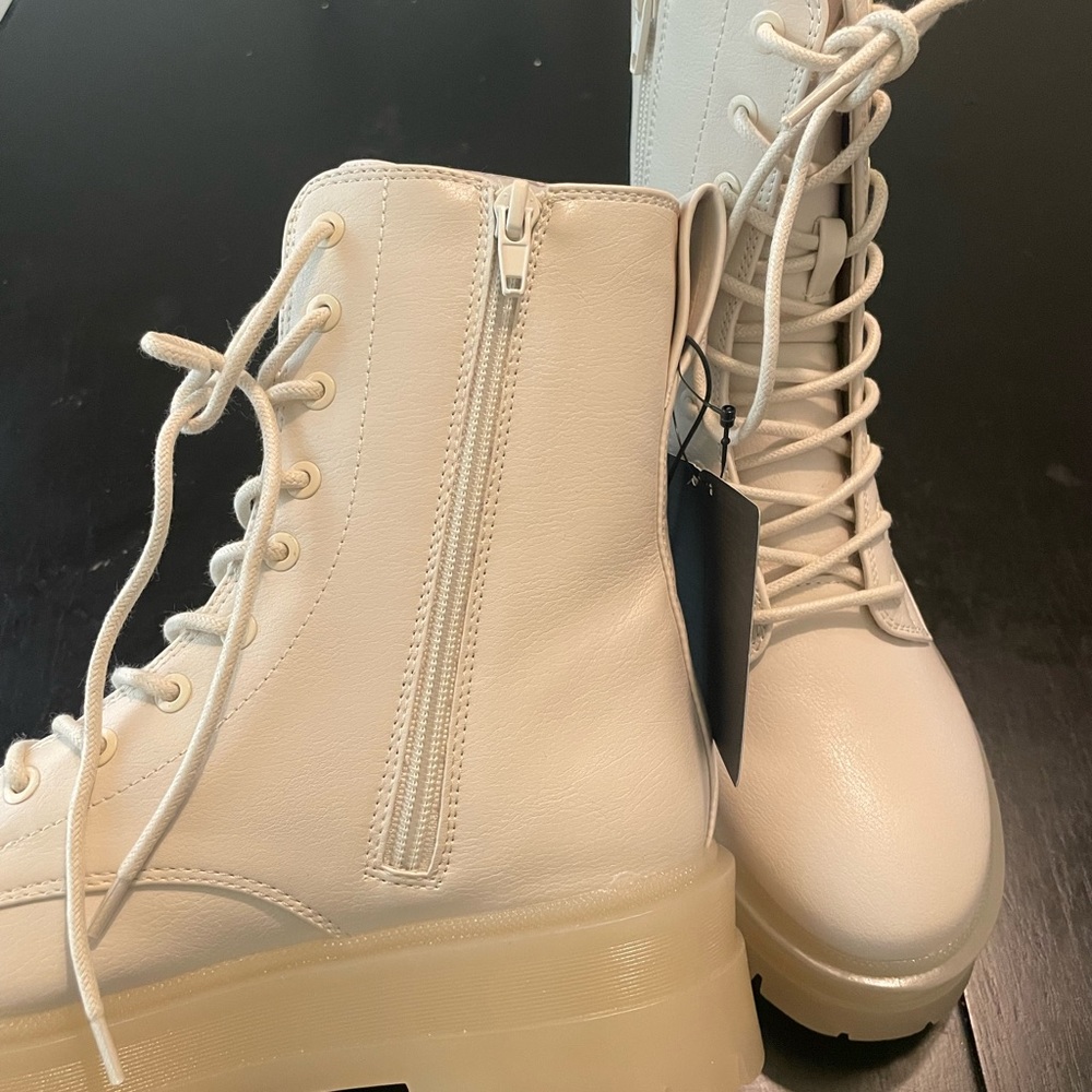 Cream lace-up combat boots from forever21.